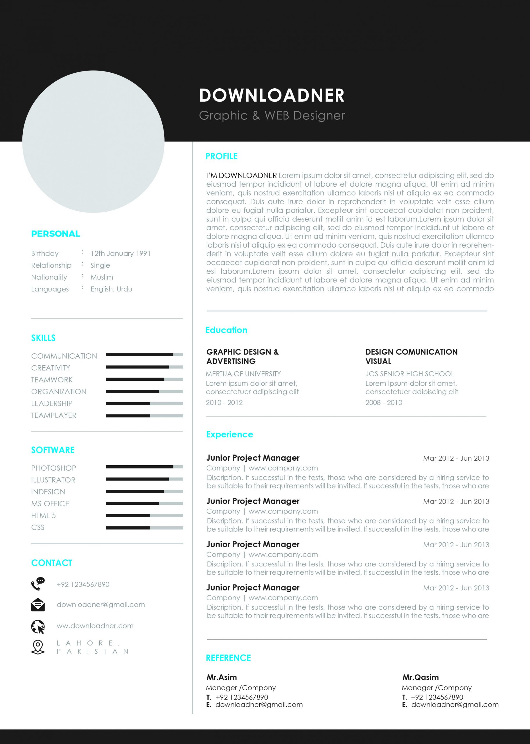 Black and White Resume PSD Template