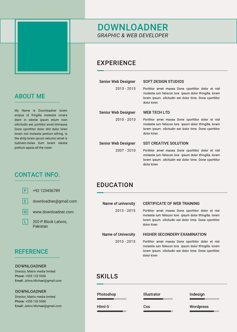 Green and White Resume and CV Design in PSD