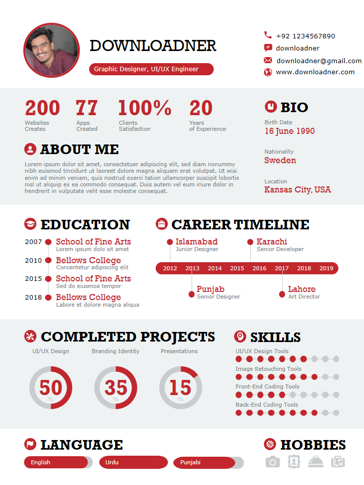 White and Red UI or UX Designer Resume Template