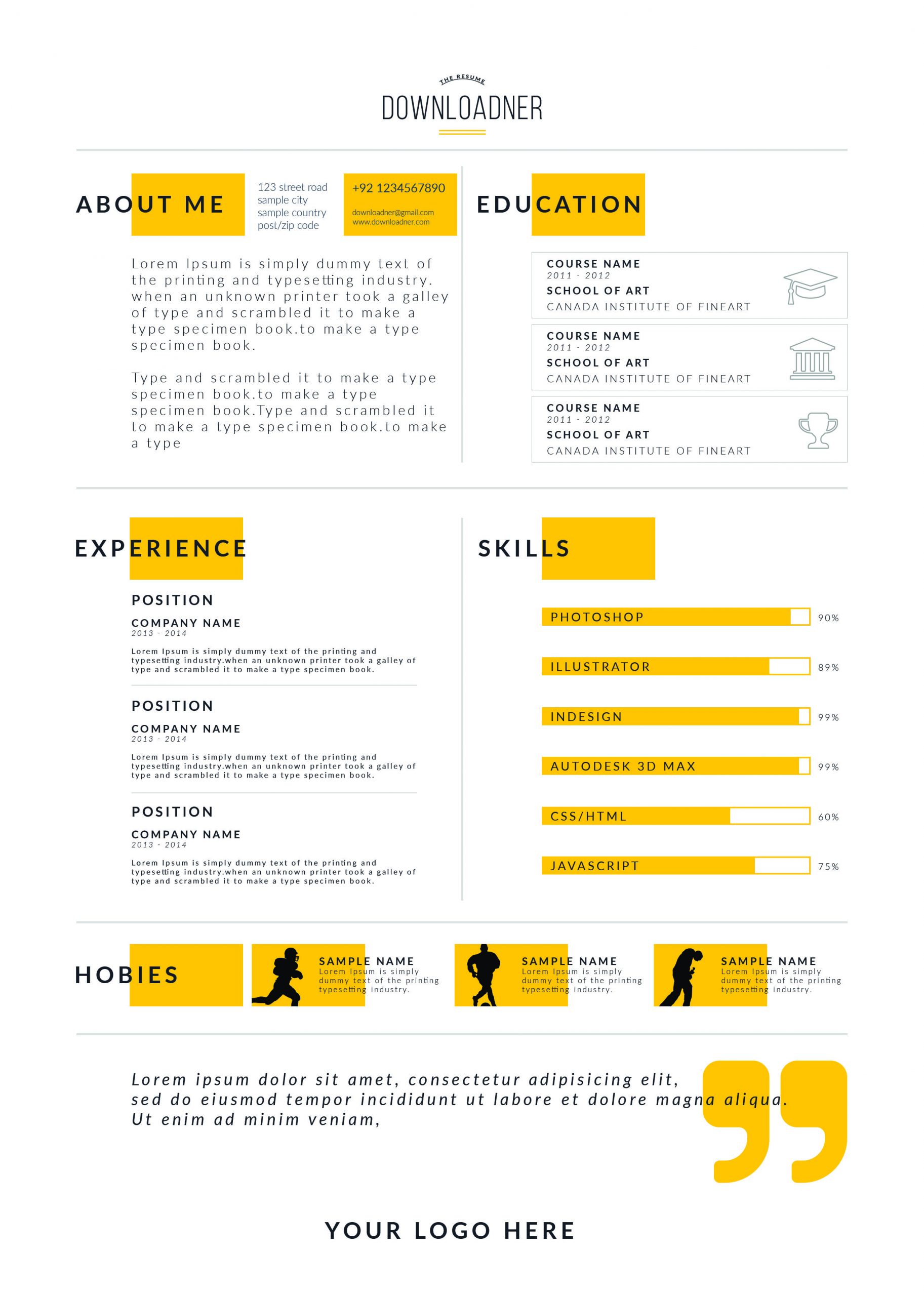 White and Yellow Resume Template